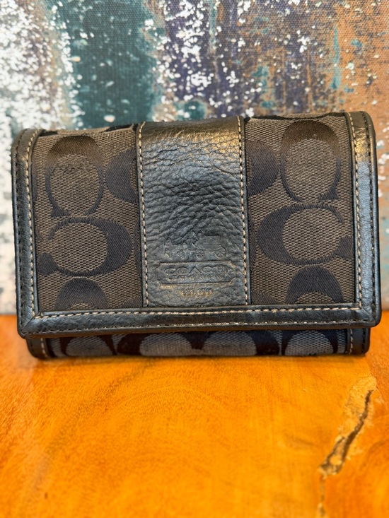 Coach Handbags - Coach 2010s Classic Signature Canvas Small Flap Wallet Black (GUC)